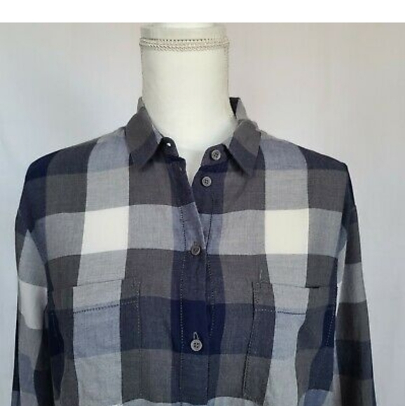 Madewell Blue Checked Oversized Boyfriend Shirt Sm - Picture 2 of 6